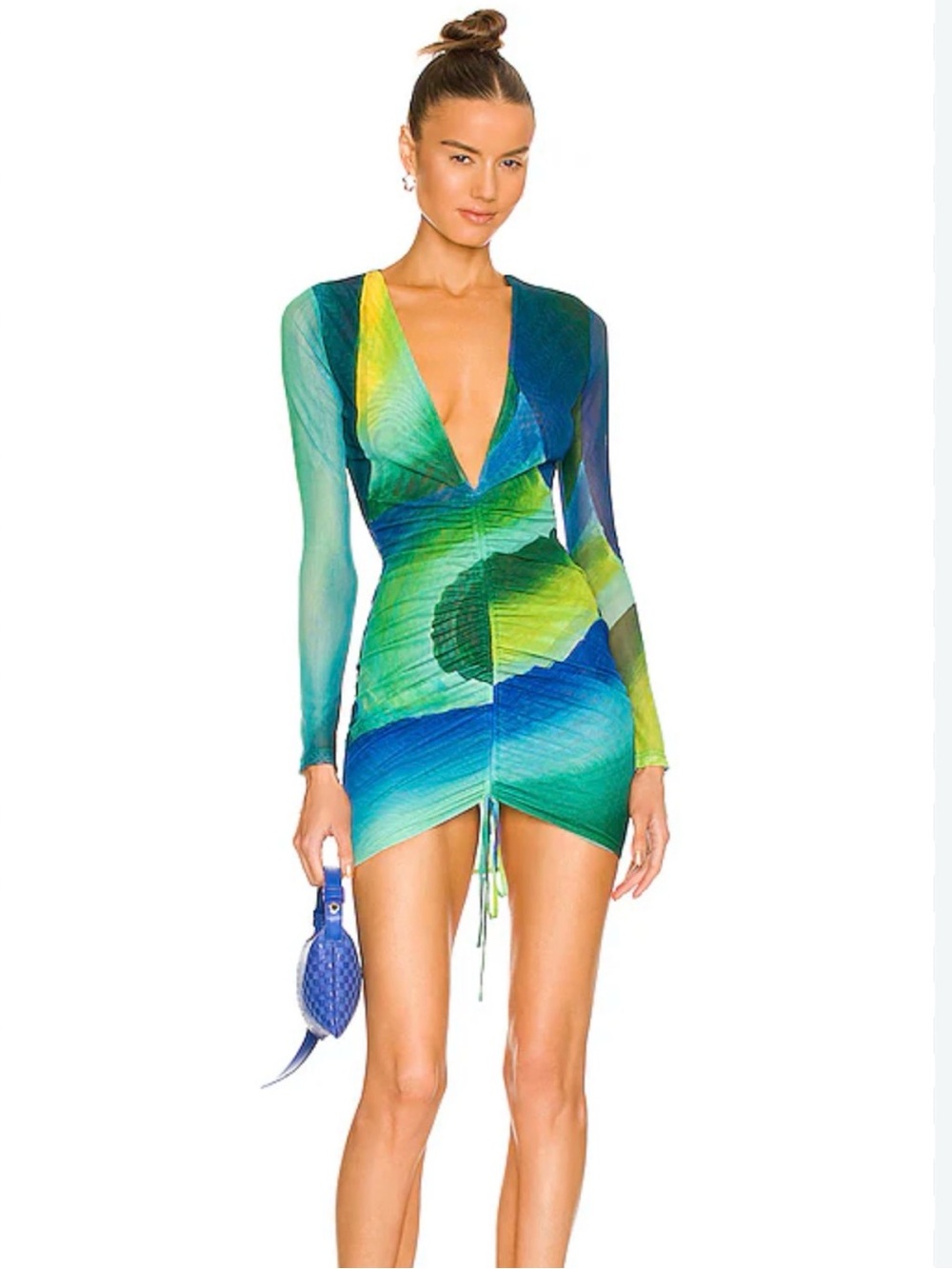 Farai London Green and Blue Ombre Long-Sleeve V-Neck Swim Cover-Up